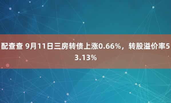 配查查 9月11日三房转债上涨0.66%，转股溢价率53.13%
